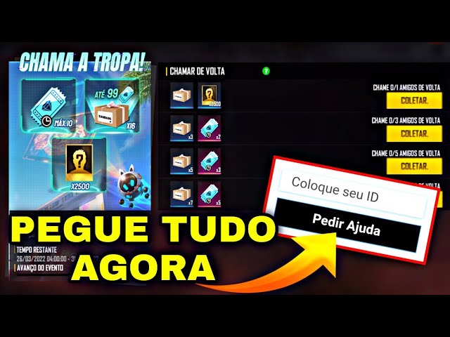 COMO CHAMAR AMIGO DE VOLTA NO FREE FIRE - E COMPLETA O EVENTO CHAMA A  TROPA! 