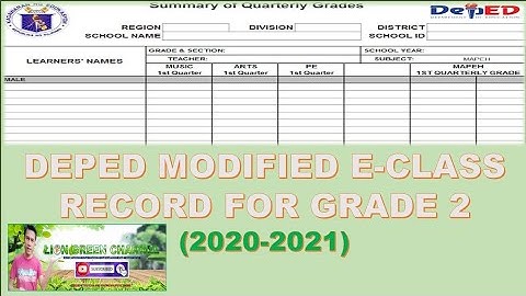 DepEd Modified E-Class Record for Grade 2