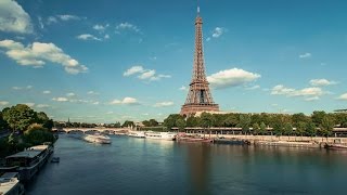 Eiffel Tower by The Seine River & Boats, Paris - Timelapse 4K (Royalty Free Footage)