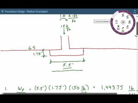 Calculating bearing pressure for foundation with moment load , shallow foundation design Example 4