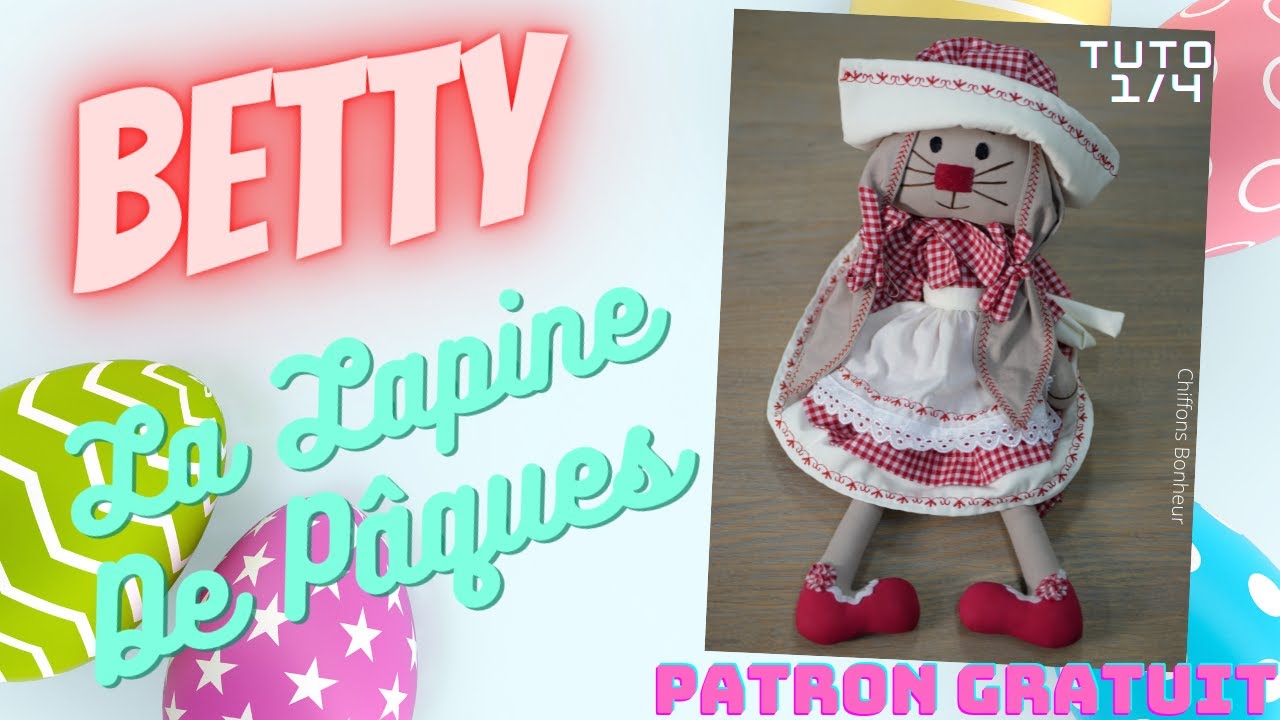 couture d'une Lapine en tissus Betty rag doll easter coelha em tecido le corps et les chaussures 1/4