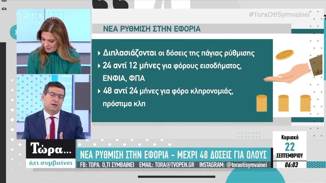 Νέα ρύθμιση στην εφορία – Μέχρι 48 δόσεις για όλους - Τώρα Ό,τι Συμβαίνει 22/9/2019 | OPEN TV openload