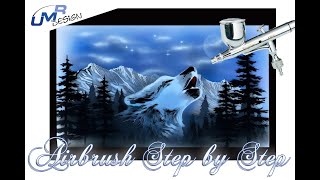 Airbrush Tutorial Stencil Wolf / Berge AS001 / AS163 (English/Deutsch)