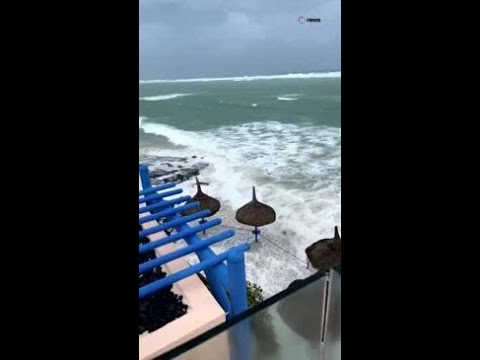 Storm waves surge up Mauritius Beach as Tropical Cyclone Freddy approaches