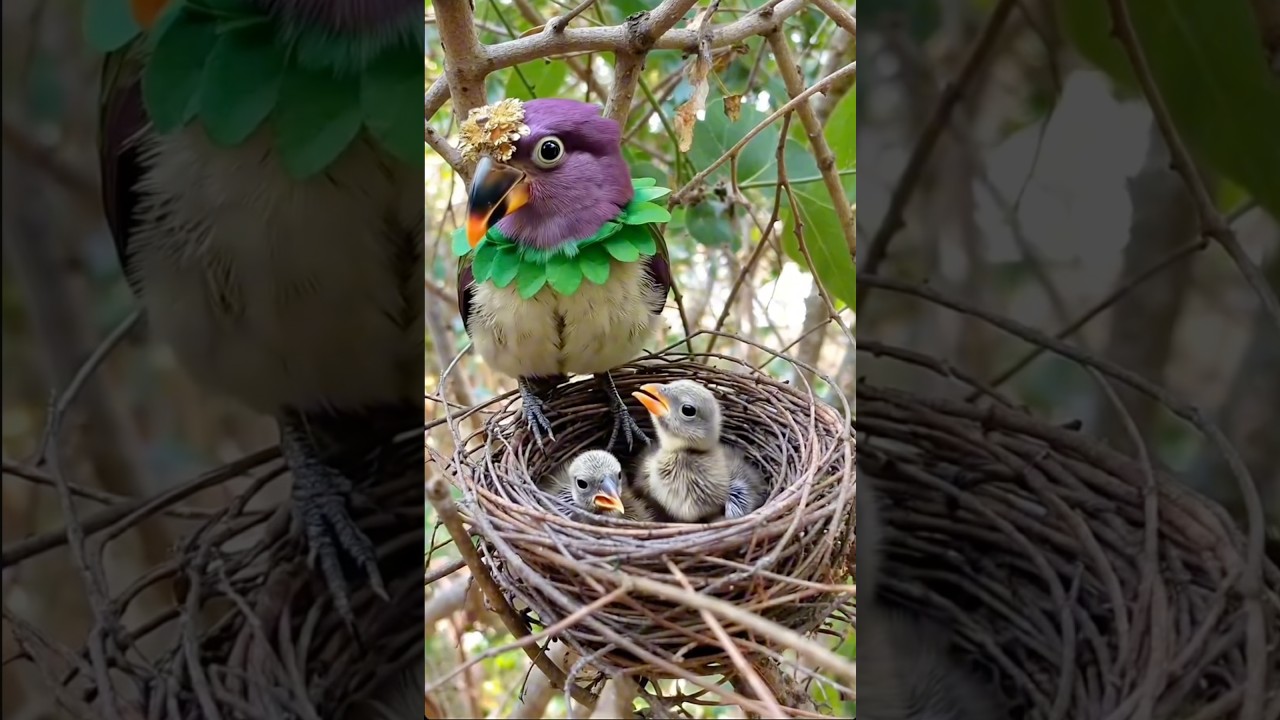 Colorful Bird Feeding Chicks in Nest | Relaxing Birds & Nature Sounds 