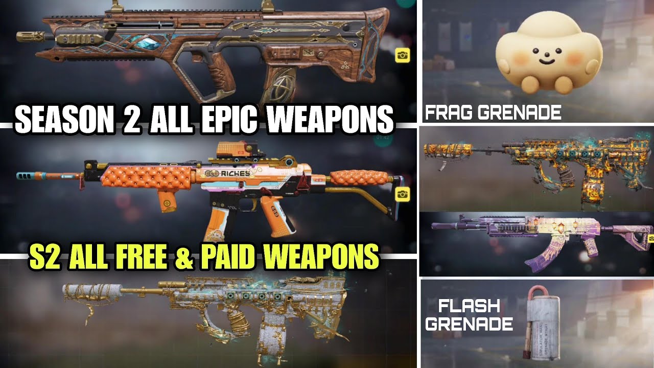 Season 2 All Epic Collab Free & Paid Weapons | New Frag Grenade|Free Mythic AGR all Camos Codm 2026