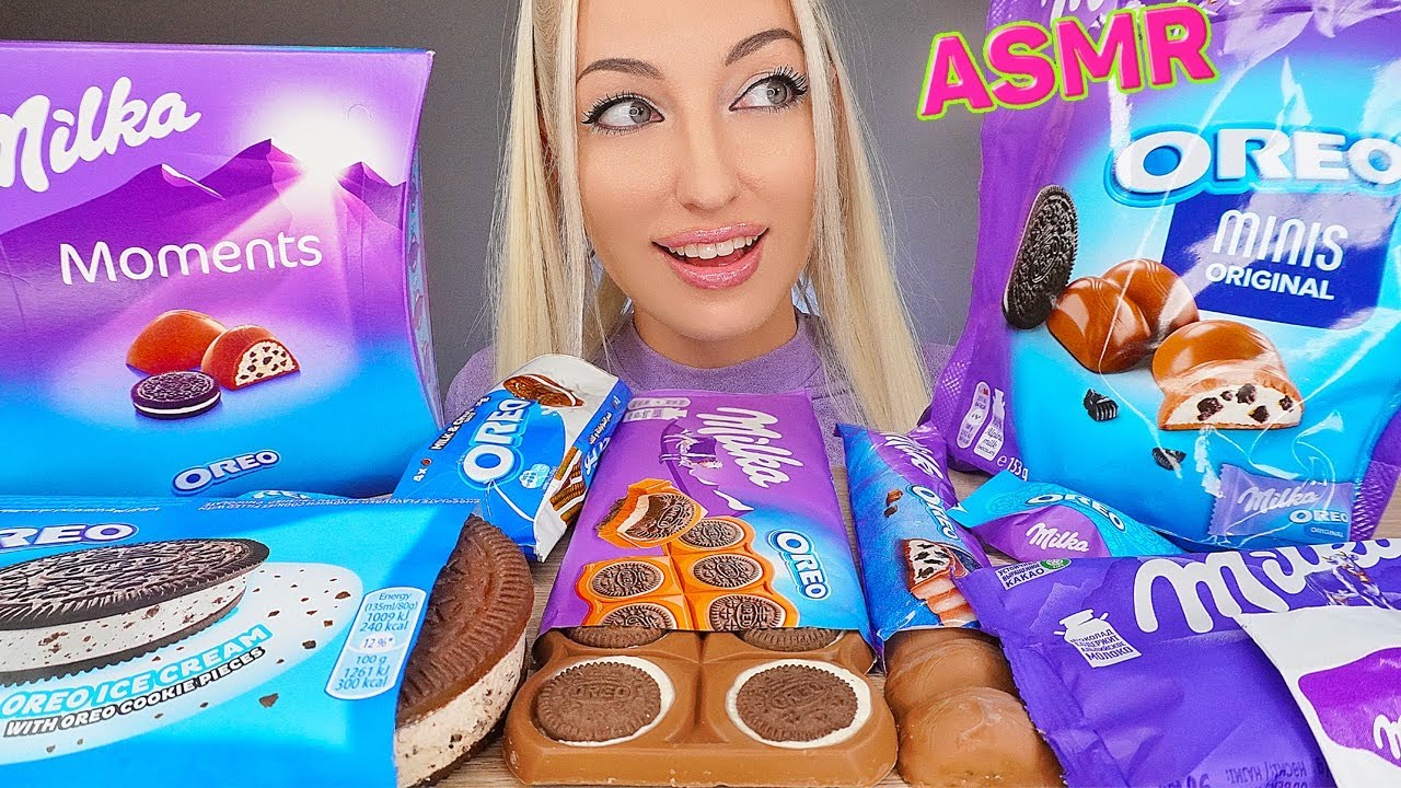 ASMR EATING MILKA & OREO CHOCOLATE, ICE CREAM, CANDY BARS, 초코바 초콜릿