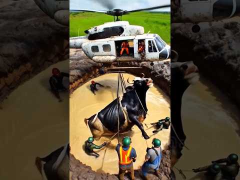 Cow need help rescue workers and farmer help the cow🙏 #humanity #cow #animals #rescue #help