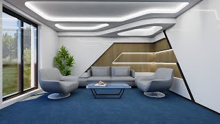Interior design Masterclass โ Living room with built-in shelves and ceiling lighting