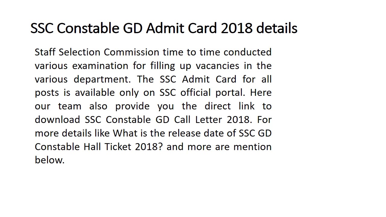 SSC Constable GD Admit Card 2018 - Download All Region Call letter Here