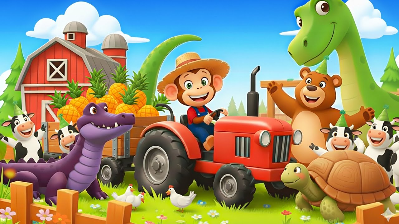 Monkey Farmer Fixes Tractor and Plows Tractor and Harvests Carrots 🥕Farm Work | Funny Monkey Kids!🐒🚜