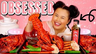 WHOLE LOBSTER + SNOW CRAB LEGS SEAFOOD BOIL WITH A LOT OF DIPPING 먹방 MUKBANG EATING SHOW