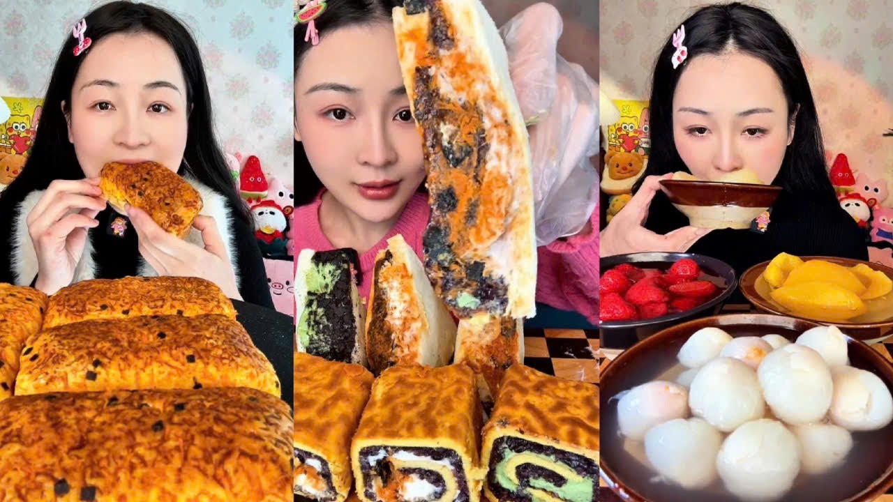 ASMR 🍰 호랑이 계란 케이크, 통조림 과일, 찐빵을 드세요 | Eat Tiger Egg Cake, Canned Fruit, Steamed Buns