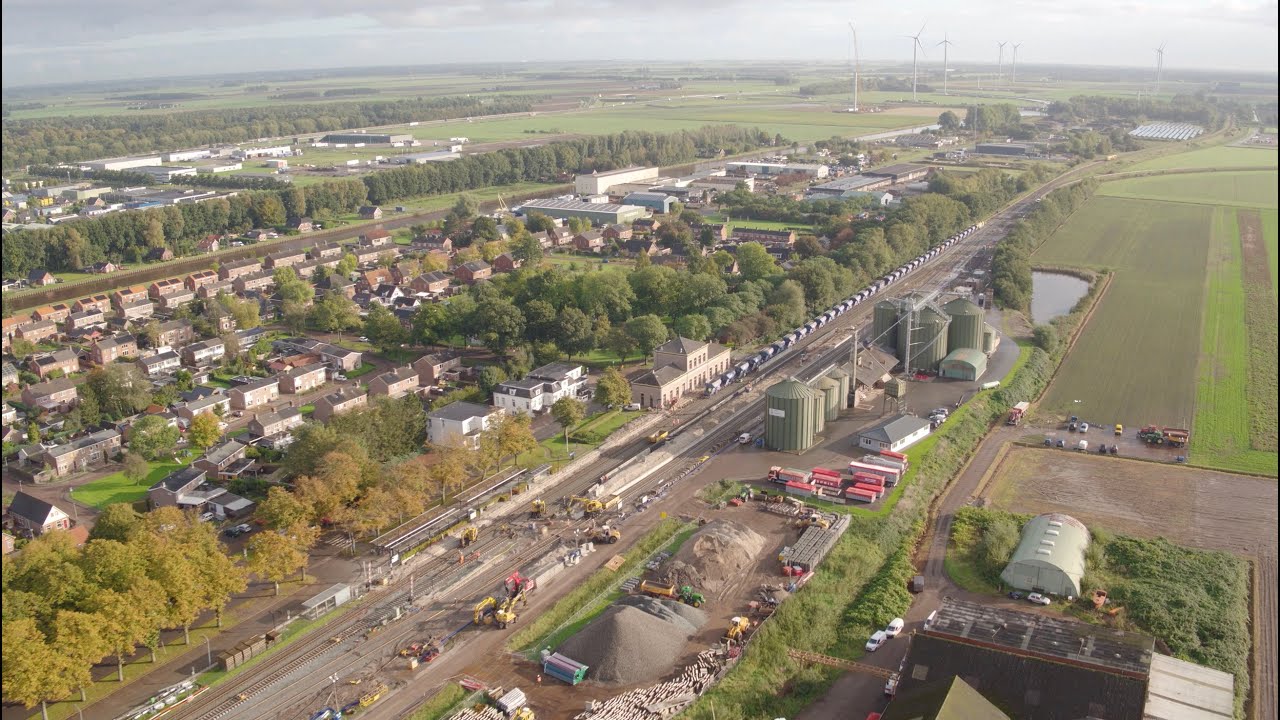 Dronebeelden: werk aan het spoor tussen Groningen en Winschoten