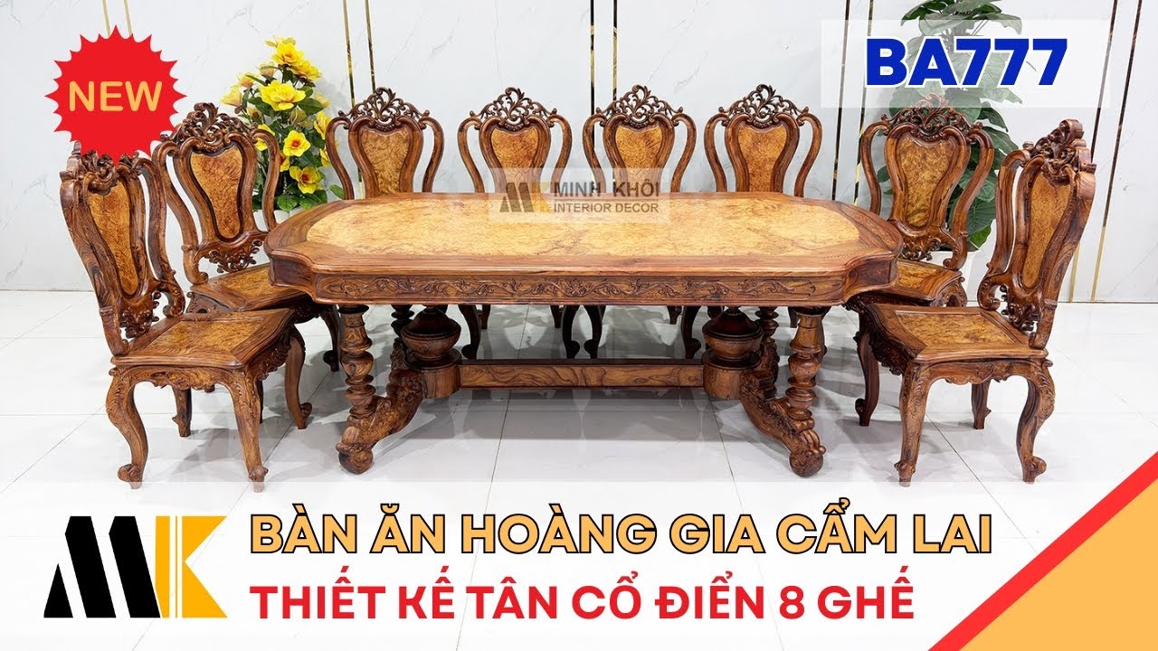 Bàn Ăn Gỗ Cẩm Lai 8 Ghế Hoàng Gia Đẳng Cấp - BA777 | Minh Khôi