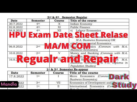 HPU MA/M COM Exam Date Sheet Relase Regular and Repair 2022 All Subject ||Dark Study|| ????