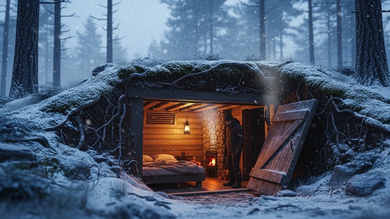 Building a Warm and Cozy Dugout for Survival | Secret Cave Timber ...