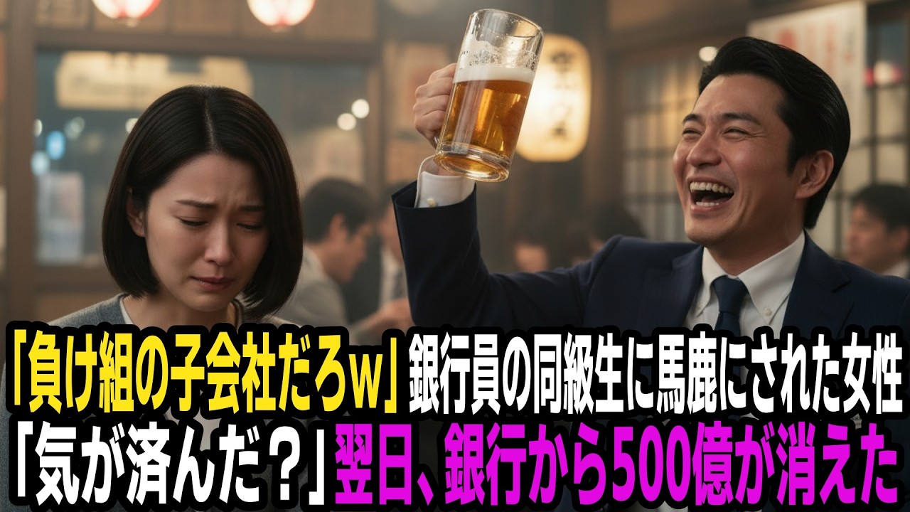 「負け組の集まりの子会社だろｗ」銀行員の同級生に馬鹿にされた女性。「気が済んだ？」翌日銀行から500億が消えた理由
