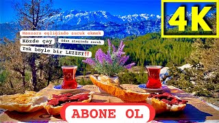 Toros dağları manzaraya karşı odun🪵🔥ateşinde sucuk 🌭ekmek ve köz çayı🫖 keyfi#viralvideo #sucuk #food