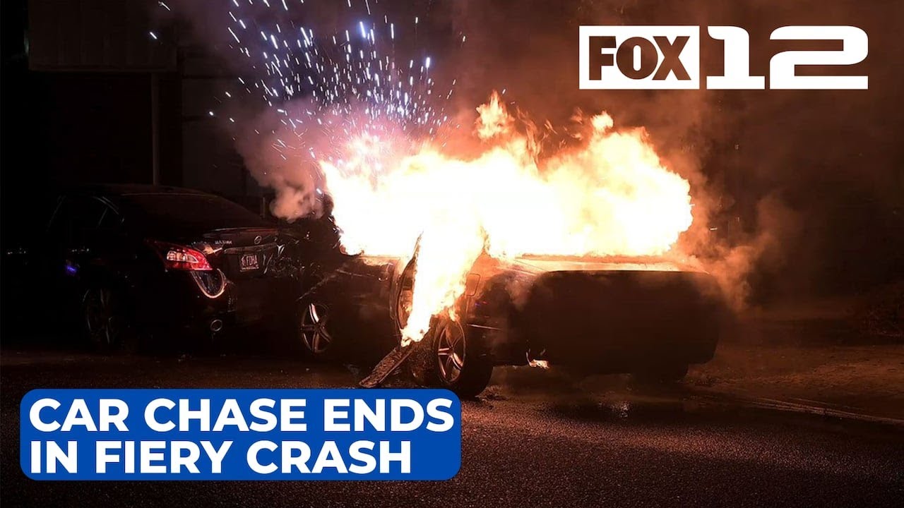 Suspect sought after chase ends in fiery crash in SE Portland - YouTube