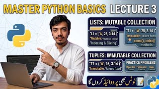 "Master Python Lecture 3: Lists &amp; Tuples in Python | Hindi/Urdu [Notes Available]"