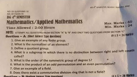 UG 4th Semester MATHEMATICS | Previous year paper | University of Kashmir
