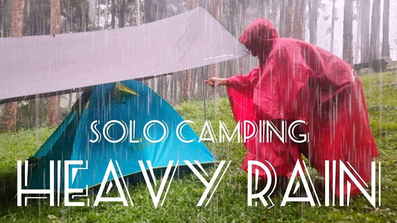 Solo Camping in heavy rain • Relaxing in forest • Waterfall alone ASMR ...