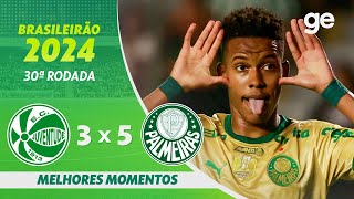 Thumbnail for JUVENTUDE 3 X 5 PALMEIRAS | MELHORES MOMENTOS | 30ª RODADA BRASILEIRÃO 2024 | ge.globo
