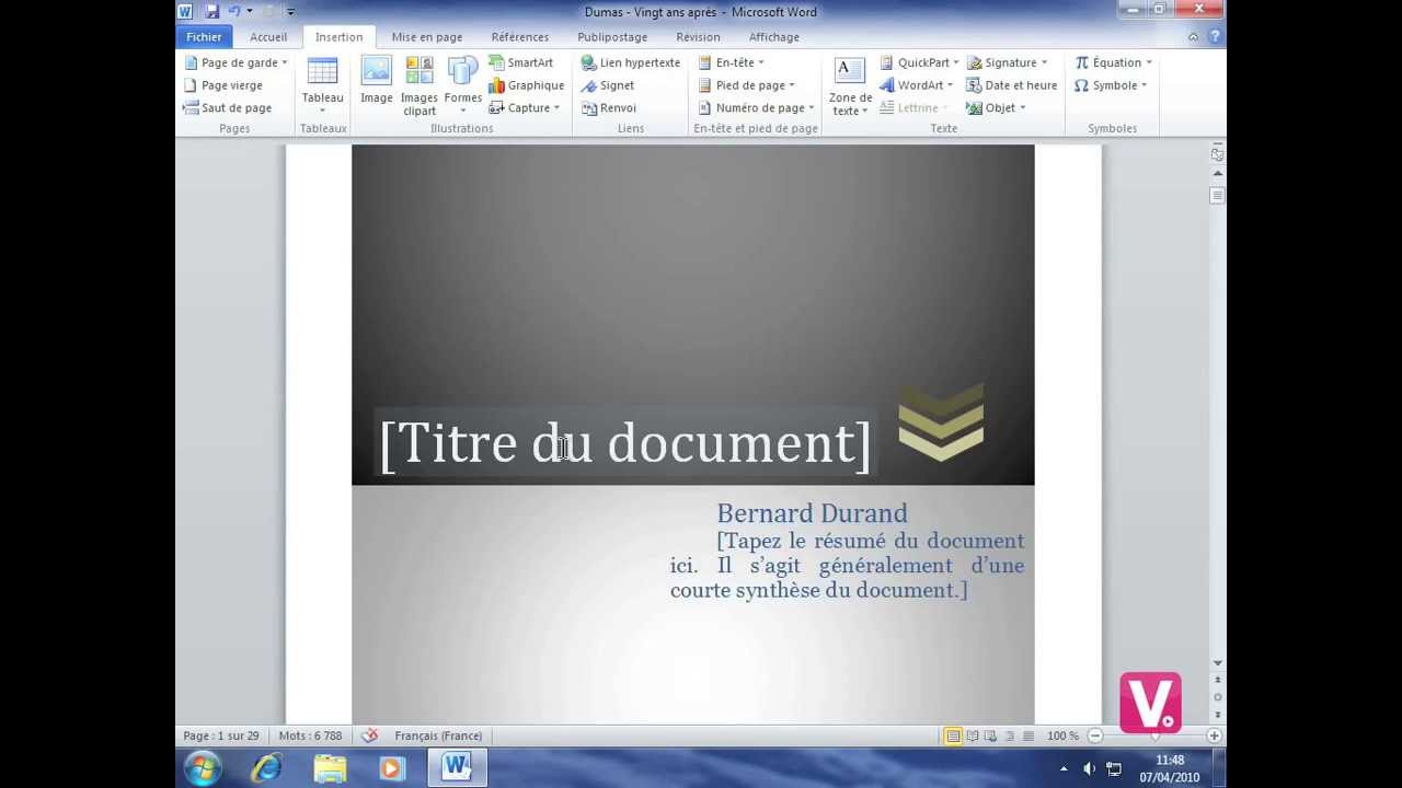 Formation Word 2010 - 44-Insérer une page de garde - YouTube