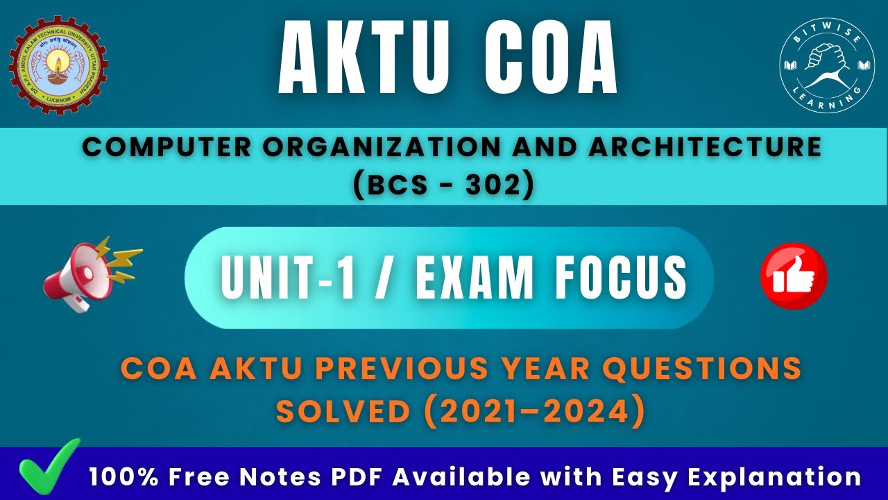 AKTU COA Unit-1 Last 4 Years PYQs Solved | Complete Exam Preparation | AKTU B.Tech CSE (BCS-302)