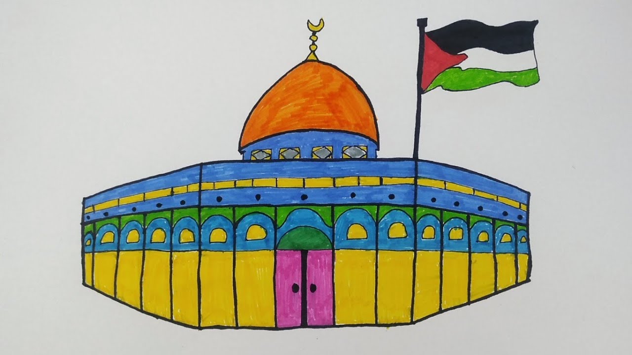 رسم سهل  رسم قبة الصخرة (القدس) بطريقة سهلة للمبتدئين  رسم القدس خطوة  بخطوة  رسم المسجد الاقصى