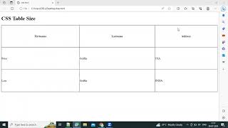 Table width and height property in CSS