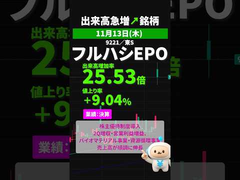 フルハシＥＰＯ｜2025年11月13日 #出来高急増  #スクリーニング #shorts