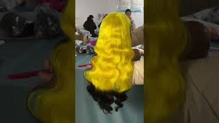 Foxen custom yellow black body wave hair wigs #hairfactory #factorysale #lacewigs #bodywavehair
