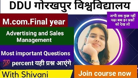 DDU||M.com.2nd year| Advertising and sales Management|| Most important Questions