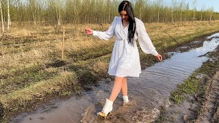 HIGH HEELS || Christina walks through deep puddles in high heels