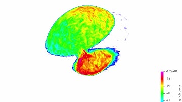 2D radio surface brightness map of a double radio relic at 53 MHz from a 2:1 merger simulation