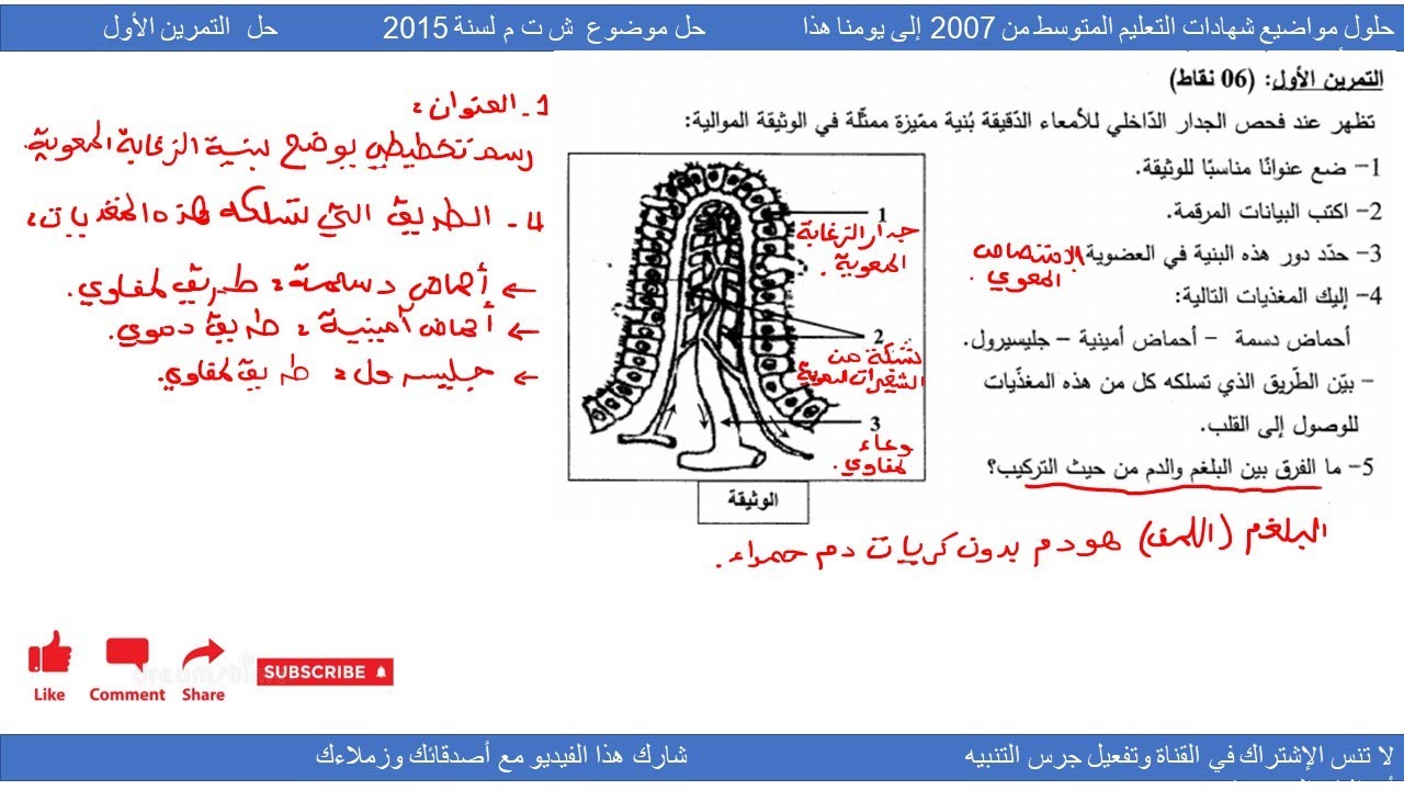 حل موضوع شهادة التعليم المتوسط 2015 كاملا علوم طبيعية سنة 04 متوسط