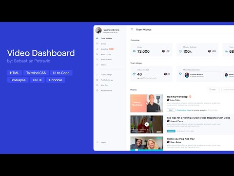 Video Dashboard | Tailwind CSS | UI to Code | Timelapse | HTML CSS