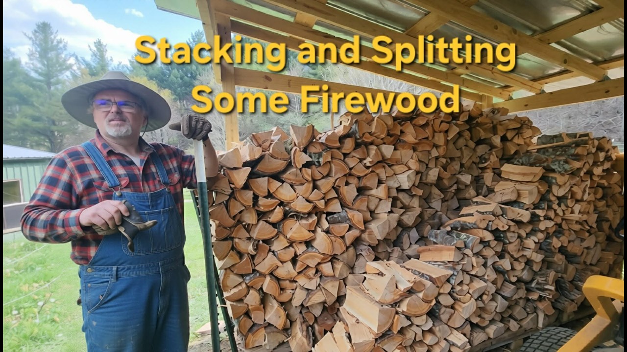 stacking and splitting firewood - YouTube