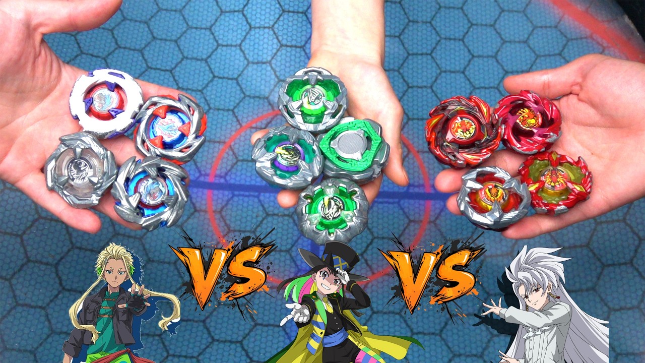 Битва Beyblade X: все волчки Draque Dragon против всех волчков Knight против всех волчков Phoenix.