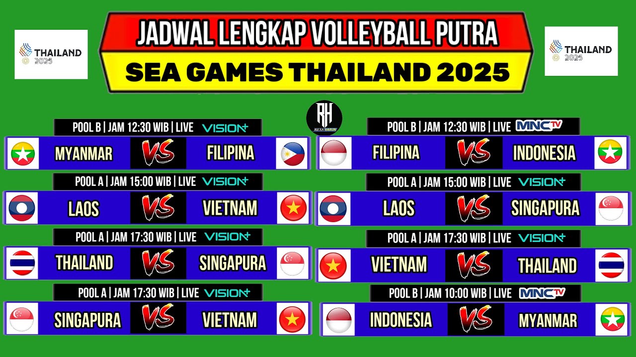 Jadwal Volleyball Sea Games Thailand 2025~Jadwal Lengkap Fase Grup Voli Putra Indonesia Sea Games