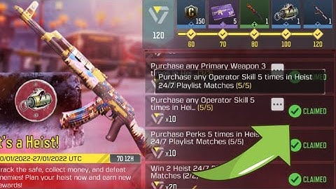 Call Of Duty Mobile Purchase any Operator Skill 5 times in Heist 24/7 Playlist Matches Task Complete