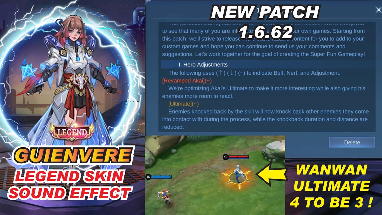 MLBB NEW PATCH NOTES 1.6.62 Update | Guinevere Buff LEGEND SKIN skill SOUND EFFECT !!