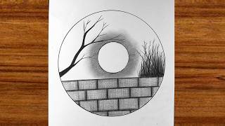 Easy drawing in circle scenery step by step | Easy circle scenery drawing | drawing for beginners