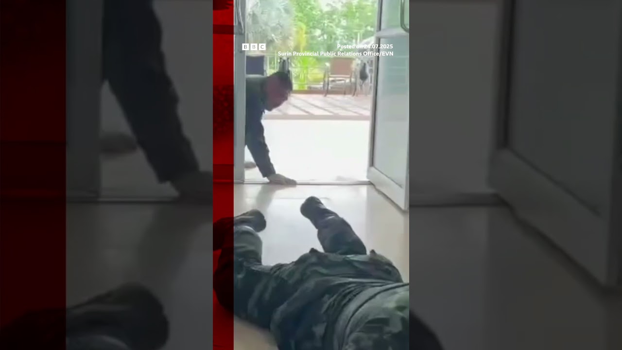 Thai soldiers duck for cover from artillery fire. 