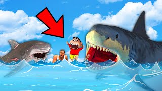 SHINCHAN & FRANKLIN FIGHT SEA MONSTERS to Become TITAN GIANT SHARK FISH | GTA 5  FEED and GROW FISH screenshot 3