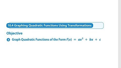 10.4 Graphing Quadratic Functions Using Transformations Objective 4