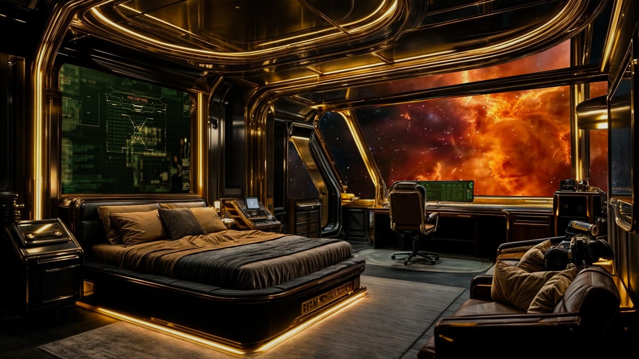 Orbiting Space Bedroom with Cosmic Window | Deep Space Ambience for ...