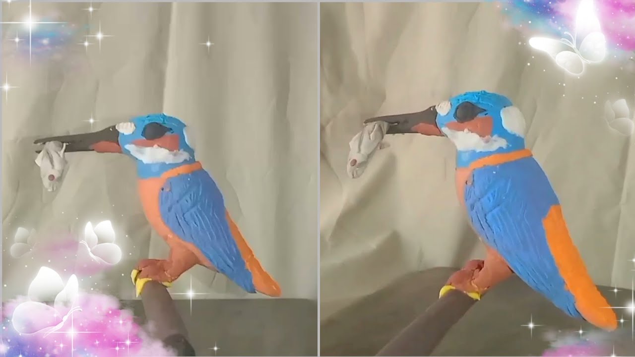 Creating | Stunning Kingfisher Bird and Fish | with Vibrant Clay Art! 🎨🐟